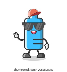 Cute cool blue battery mascot cartoon with black sunglasses Premium Vector