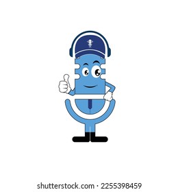 cute and cool blue microphone mascot graphic vector illustration suitable for logo podcast, music, recording, radio,brand, product mascot etc.