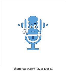 cute and cool blue microphone mascot graphic vector illustration suitable for logo podcast, music, recording, radio,brand, product mascot etc.