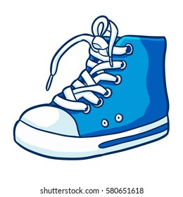 Cute and cool blue sneaker in cartoon style - vector.