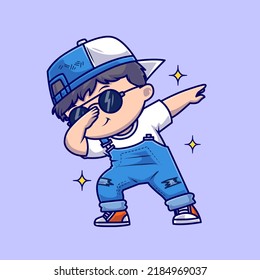 Cute Cool Boy Dabbing Pose Cartoon Vector Icon Illustration. People Fashion Icon Concept Isolated Premium Vector. Flat Cartoon Style