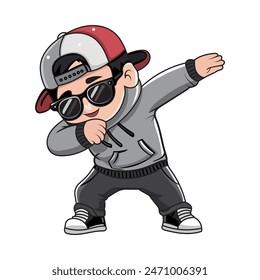 Cute Cool Boy Dabbing Pose Cartoon Vector Icon Illustration