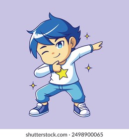Cute Cool Boy Dabbing Pose Cartoon Vector Icon Illustration. People Fashion Icon Concept Isolated. Vector illustration.
