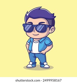 Cute Cool Boy Dabbing Pose Cartoon Vector Illustration. Flat Cartoon Style. People Fashion Icon Concept Isolated.