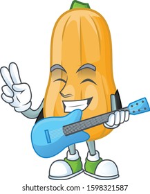 Cute and cool butternut squash cartoon character performance with guitar