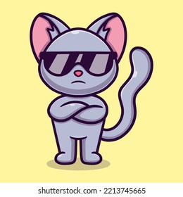 Cute cool cat cartoon vector icon illustration