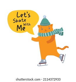 Cute Cool cat Playing Roller Skate Cartoon Vector Icon Illustration. Animal Sport Icon Concept Isolated Premium Vector. Flat Cartoon Style - Let's Skate with Me