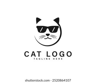 Cute Cool Cats with Sun Glasses Vector Logo Design.
