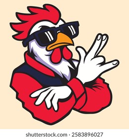 Cute Cool Chicken Wearing Jacket And Glasses Cartoon Vector, Hip Hop Chicken Vector, cartoon chicken