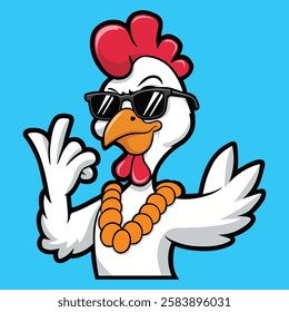 Cute Cool Chicken Wearing Jacket And Glasses Cartoon Vector, Hip Hop Chicken Vector, cartoon chicken