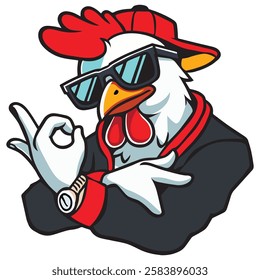 Cute Cool Chicken Wearing Jacket And Glasses Cartoon Vector, Hip Hop Chicken Vector, cartoon chicken