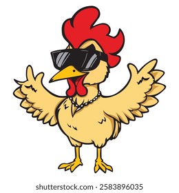 Cute Cool Chicken Wearing Jacket And Glasses Cartoon Vector, Hip Hop Chicken Vector, cartoon chicken