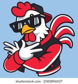 Cute Cool Chicken Wearing Jacket And Glasses Cartoon Vector, Hip Hop Chicken Vector, cartoon chicken