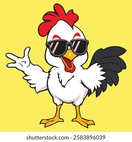 Cute Cool Chicken Wearing Jacket And Glasses Cartoon Vector, Hip Hop Chicken Vector, cartoon chicken