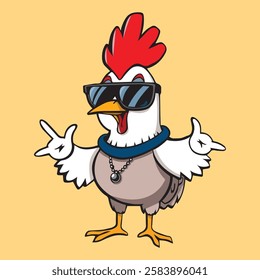 Cute Cool Chicken Wearing Jacket And Glasses Cartoon Vector, Hip Hop Chicken Vector, cartoon chicken