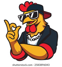 Cute Cool Chicken Wearing Jacket And Glasses Cartoon Vector, Hip Hop Chicken Vector, cartoon chicken