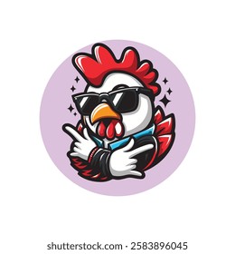 Cute Cool Chicken Wearing Jacket And Glasses Cartoon Vector, Hip Hop Chicken Vector, cartoon chicken