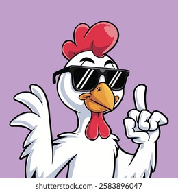 Cute Cool Chicken Wearing Jacket And Glasses Cartoon Vector, Hip Hop Chicken Vector, cartoon chicken