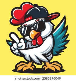 Cute Cool Chicken Wearing Jacket And Glasses Cartoon Vector, Hip Hop Chicken Vector, cartoon chicken