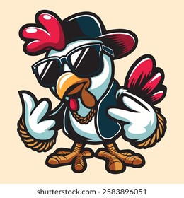 Cute Cool Chicken Wearing Jacket And Glasses Cartoon Vector, Hip Hop Chicken Vector, cartoon chicken