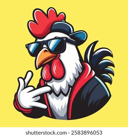 Cute Cool Chicken Wearing Jacket And Glasses Cartoon Vector, Hip Hop Chicken Vector, cartoon chicken