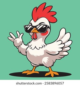 Cute Cool Chicken Wearing Jacket And Glasses Cartoon Vector, Hip Hop Chicken Vector, cartoon chicken