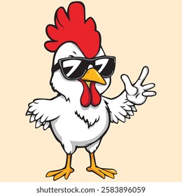 Cute Cool Chicken Wearing Jacket And Glasses Cartoon Vector, Hip Hop Chicken Vector, cartoon chicken