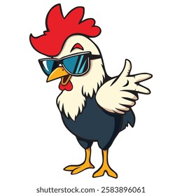 Cute Cool Chicken Wearing Jacket And Glasses Cartoon Vector, Hip Hop Chicken Vector, cartoon chicken