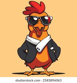 Cute Cool Chicken Wearing Jacket And Glasses Cartoon Vector, Hip Hop Chicken Vector, cartoon chicken