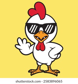 Cute Cool Chicken Wearing Jacket And Glasses Cartoon Vector, Hip Hop Chicken Vector, cartoon chicken