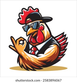 Cute Cool Chicken Wearing Jacket And Glasses Cartoon Vector, Hip Hop Chicken Vector, cartoon chicken