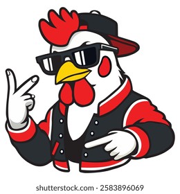 Cute Cool Chicken Wearing Jacket And Glasses Cartoon Vector, Hip Hop Chicken Vector, cartoon chicken