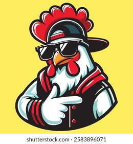 Cute Cool Chicken Wearing Jacket And Glasses Cartoon Vector, Hip Hop Chicken Vector, cartoon chicken