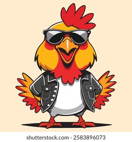 Cute Cool Chicken Wearing Jacket And Glasses Cartoon Vector, Hip Hop Chicken Vector, cartoon chicken