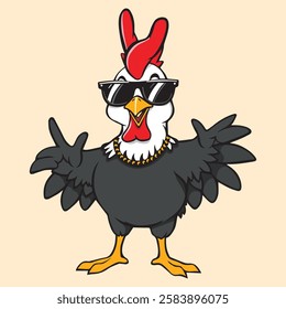 Cute Cool Chicken Wearing Jacket And Glasses Cartoon Vector, Hip Hop Chicken Vector, cartoon chicken