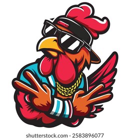 Cute Cool Chicken Wearing Jacket And Glasses Cartoon Vector, Hip Hop Chicken Vector, cartoon chicken