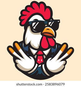 Cute Cool Chicken Wearing Jacket And Glasses Cartoon Vector, Hip Hop Chicken Vector, cartoon chicken