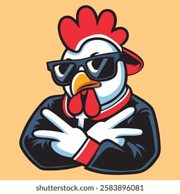 Cute Cool Chicken Wearing Jacket And Glasses Cartoon Vector, Hip Hop Chicken Vector, cartoon chicken