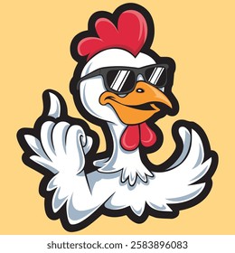 Cute Cool Chicken Wearing Jacket And Glasses Cartoon Vector, Hip Hop Chicken Vector, cartoon chicken