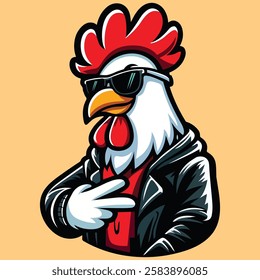 Cute Cool Chicken Wearing Jacket And Glasses Cartoon Vector, Hip Hop Chicken Vector, cartoon chicken