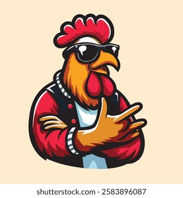 Cute Cool Chicken Wearing Jacket And Glasses Cartoon Vector, Hip Hop Chicken Vector, cartoon chicken