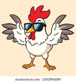 Cute Cool Chicken Wearing Jacket And Glasses Cartoon Vector, Hip Hop Chicken Vector, cartoon chicken