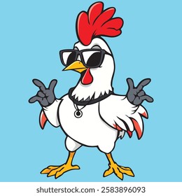 Cute Cool Chicken Wearing Jacket And Glasses Cartoon Vector, Hip Hop Chicken Vector, cartoon chicken