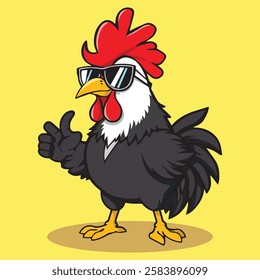 Cute Cool Chicken Wearing Jacket And Glasses Cartoon Vector, Hip Hop Chicken Vector, cartoon chicken