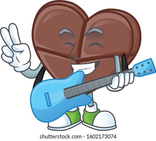 Cute and cool chocolate bar love cartoon character performance with guitar