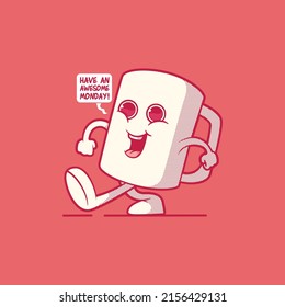 Cute and cool coffee mug character vector illustration. Drink, motivation, inspiration design concept.