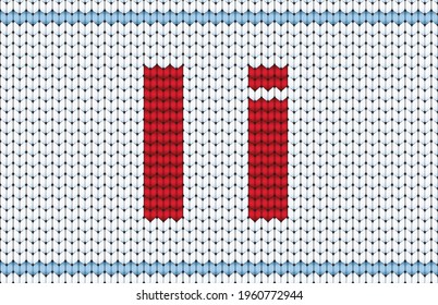 Cute cool cotton material crochet darn jumper capital word icon logo. Typeface set red color cartoon draw old folk xmas line art style. Closeup macro view light white abstract handicraft typeset decor