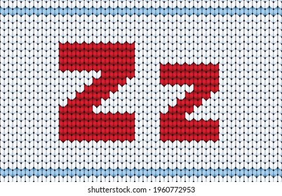 Cute cool cotton material crochet darn jumper capital word icon logo. Typeface set red color cartoon draw old folk xmas line art style. Closeup macro view light white abstract handicraft typeset decor