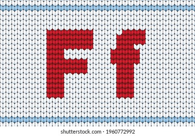 Cute cool cotton material crochet darn jumper capital word icon logo. Typeface set red color cartoon draw old folk xmas line art style. Closeup macro view light white abstract handicraft typeset decor