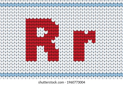 Cute cool cotton material crochet darn jumper capital word icon logo. Typeface set red color cartoon draw old folk xmas line art style. Closeup macro view light white abstract handicraft typeset decor